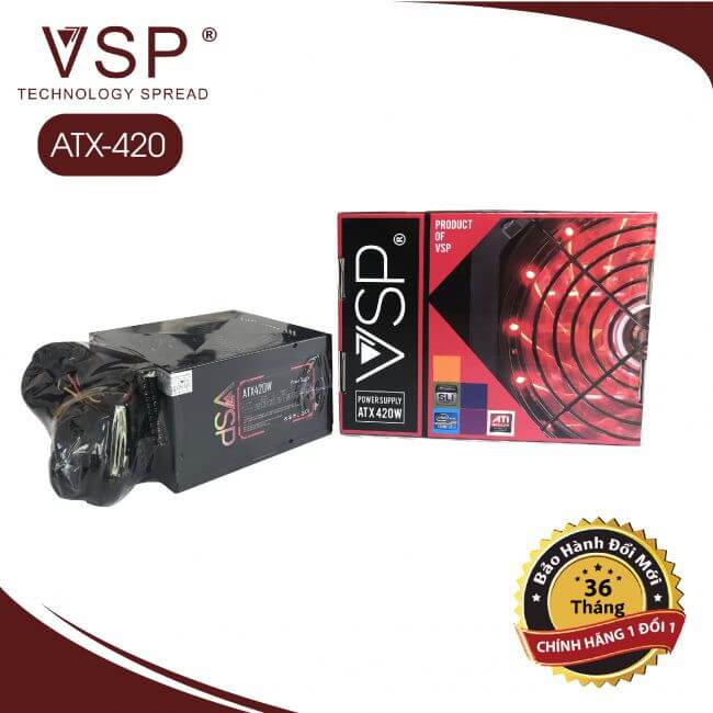 Nguồn máy tính VSP công suất thực 420W Fan led fullbox
